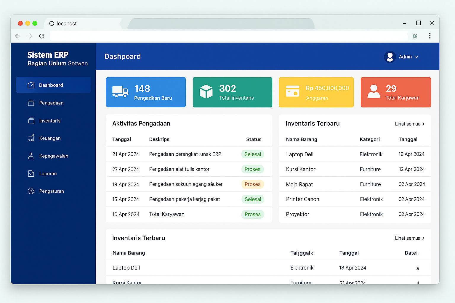 Sistem ERP Bagian Umum Setwan oleh ASR Digital
